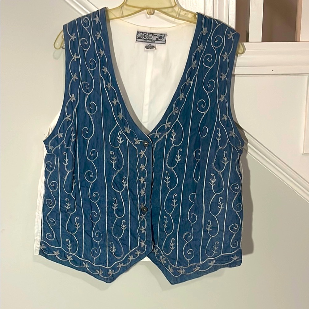 Agape collection‎ vintage Women's Blue Embroidered Vest